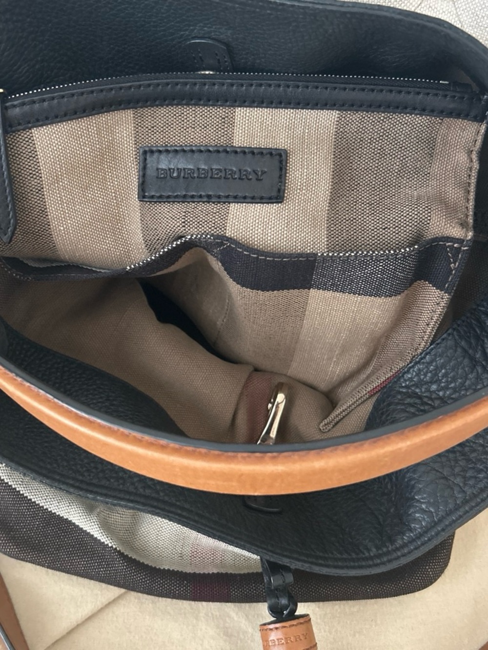 Burberry Black & Brown Canvas Leather Tassel Bucket Shoulder Bag - Picture 3 of 5